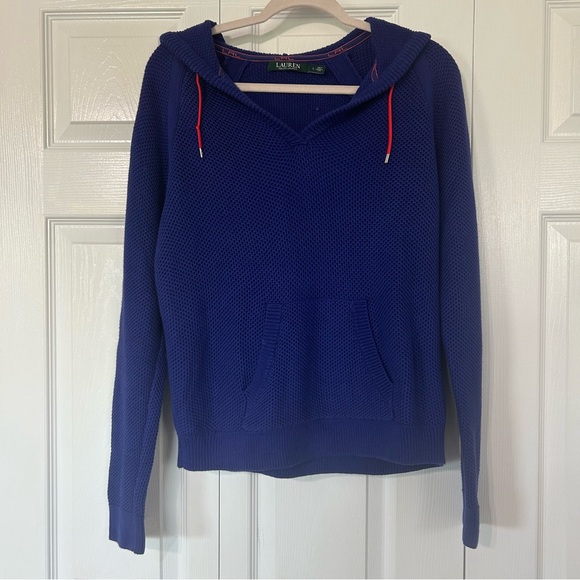 Lauren Ralph Lauren Waffle Knit 100% Cotton Hoodie Purple/Blue Size Large - Picture 15 of 16